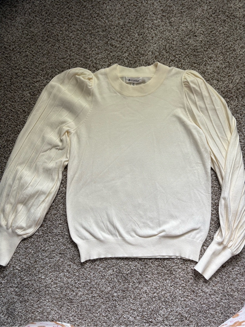 St. John Cream Puff-Sleeve Crewneck Sweater
